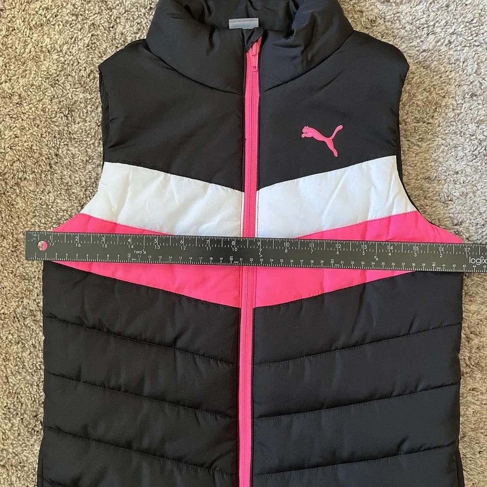 Puma Puffer Vest Girls Size Medium 10/12 Black/Pink/White - Picture 4 of 8